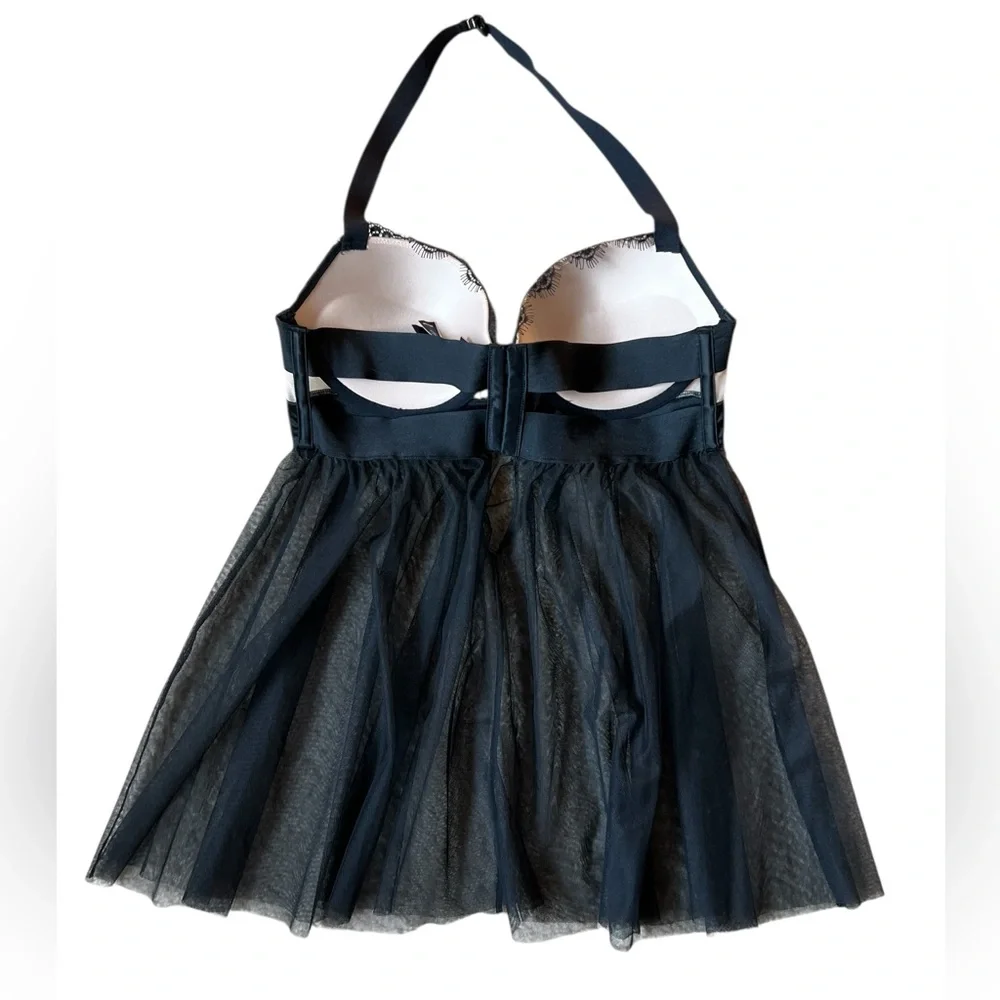 Victoria's Secret Black Babydoll Lingerie Lace Padded Bra | Sheer Mesh 36C NWOT